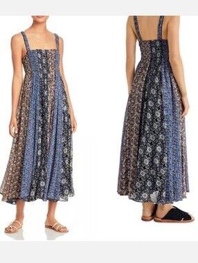 Free People Come Together Smocked Midi Dress All Over Print Size Small